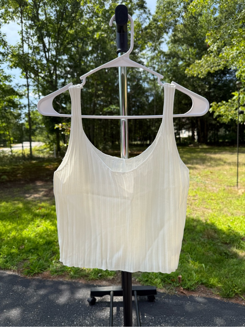 Cream Ribbed Scoop Neck Tank Top